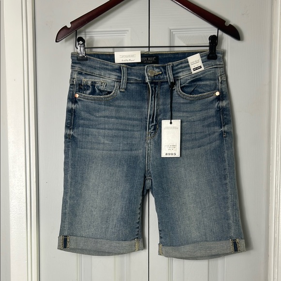 Judy Blue Pants - JUDY BLUE  TUMMY CONTROL TOP highwaist  Denim Shorts Cuffed Hem with Stretch
